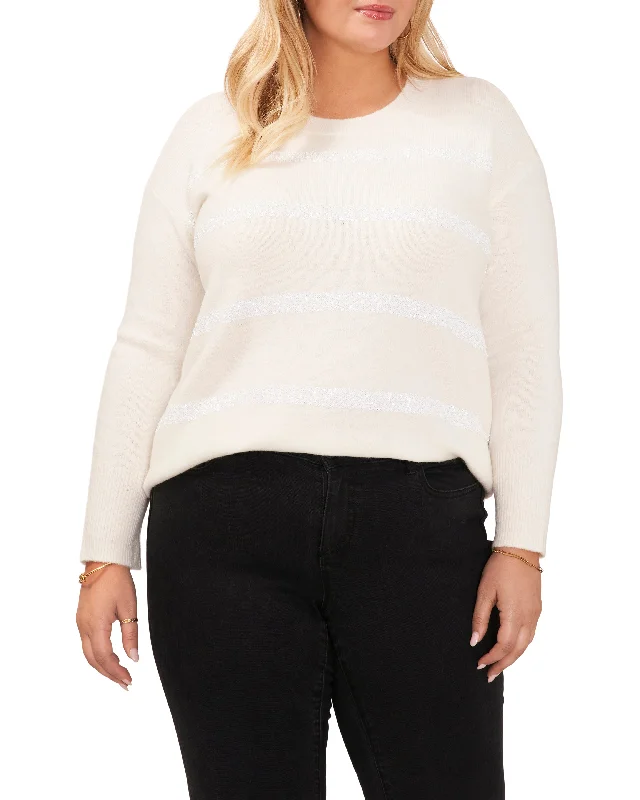 Plus-Size Crewneck Sequin Stripe Sweater Machine Wash Dry Clean Hand Wash
