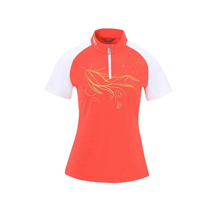 SVG Golf Women's Orange Stitched Short-sleeved T-shirt Zipper Collar Jacket Denim Fabric Leather Fabric Suede Fabric SVG Golf Women's Orange Stitched Short-sleeved T-shirt Zipper Collar Jacket Denim Fabric Leather Fabric Suede Fabric