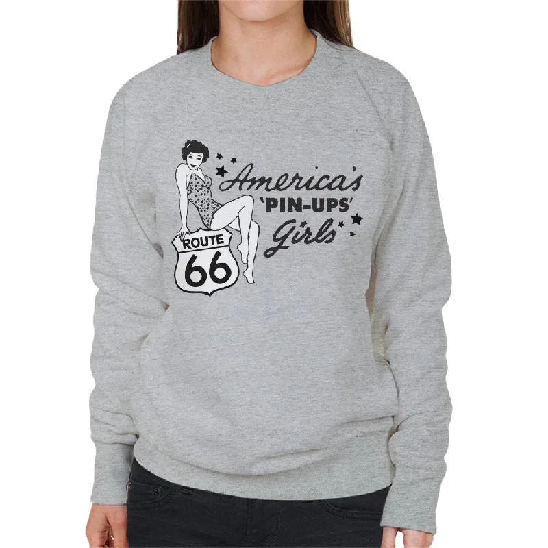 Route 66 Americas Pin Ups Women's Sweatshirt Zip Hoodie Drawstring Kangaroo Pocket