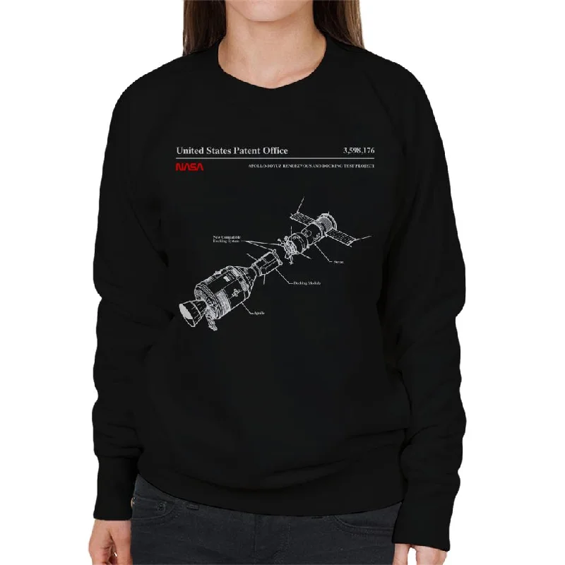 NASA Apollo Soyuz Docking Test Blueprint Women's Sweatshirt Hoodie with Front Slit Layering Stylish