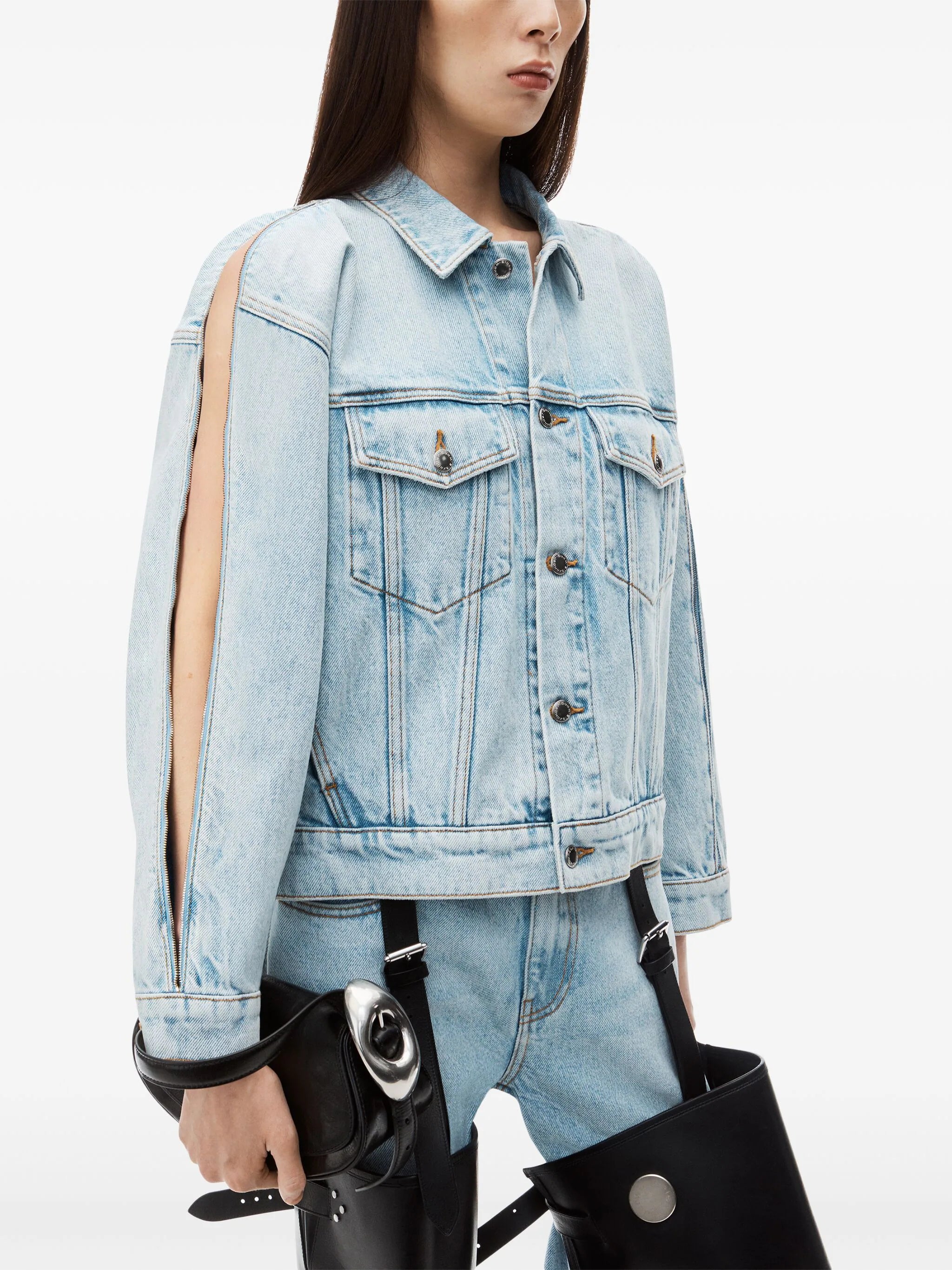 ALEXANDER WANG - Women Zipped Sleeve Rounded Trucker Jacket Cardigan Sweater Pullover ALEXANDER WANG - Women Zipped Sleeve Rounded Trucker Jacket Cardigan Sweater Pullover