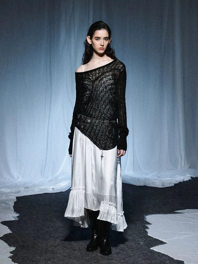 Off-shoulder wool sweater【s0000007434】 Handmade Hand-knitted Hand-woven