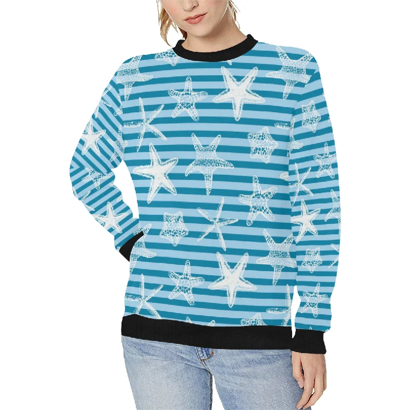 Starfish blue blackground Women's Crew Neck Sweatshirt Hoodie with Pastel Soft Subtle