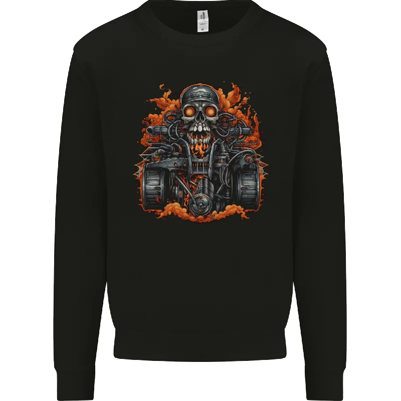 A Skull Quad Bike Rider ATV Off Roading Biker Mens Sweatshirt Jumper Hoodie with Hem Raw Edge Edgy Unfinished