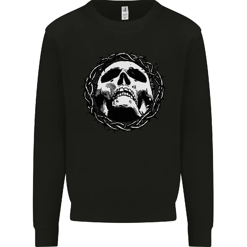 A Skull in Thorns Gothic Christ Jesus Mens Sweatshirt Jumper Hoodie with Rhinestones Sparkly Elegant