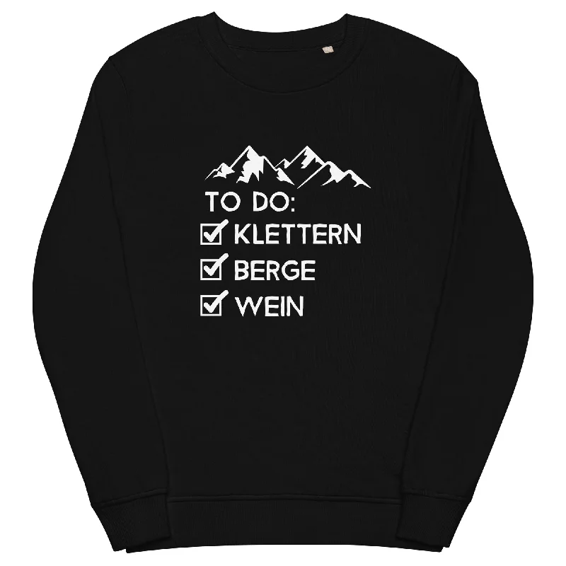 To Do Liste - Klettern, Berge, Wein - Unisex Premium Organic Sweatshirt Hoodie with Embroidery Detailed Premium