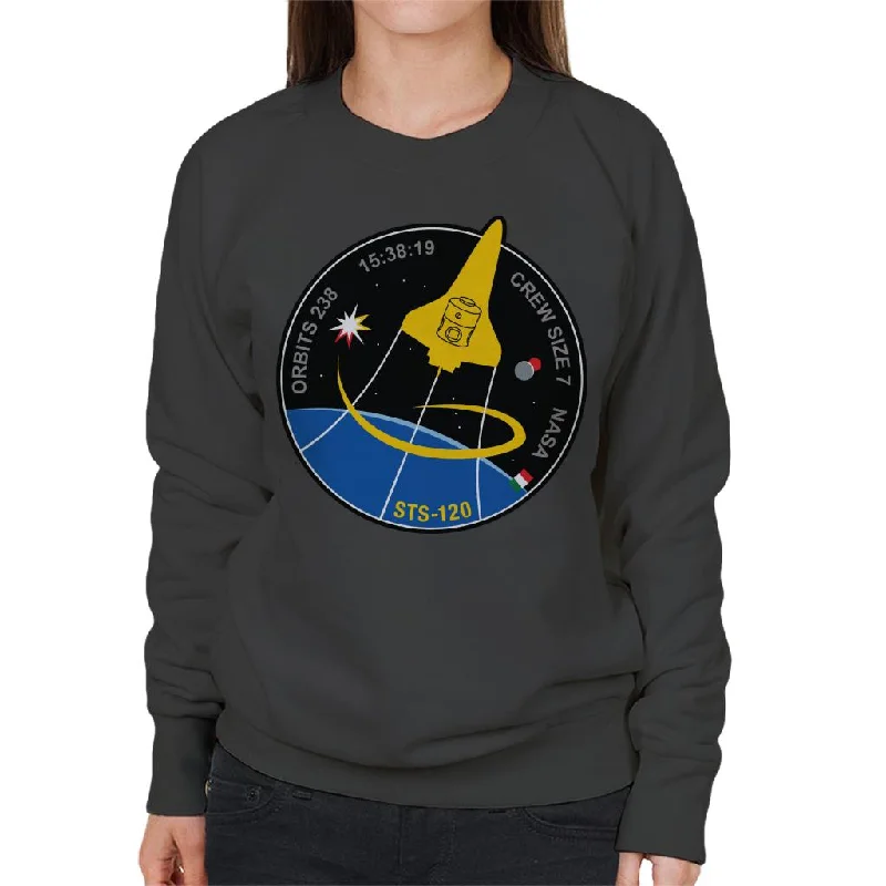 NASA STS 120 Shuttle Mission Imagery Patch Women's Sweatshirt Hoodie with Snap Buttons Easy Quick