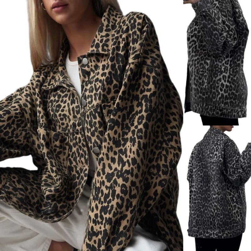 Oversized Leopard Animal Cotton Denim Jacket Collared Boyfriend Jean Shacket Faux Fur Jacket Real Fur Jacket Shearling Jacket Oversized Leopard Animal Cotton Denim Jacket Collared Boyfriend Jean Shacket Faux Fur Jacket Real Fur Jacket Shearling Jacket