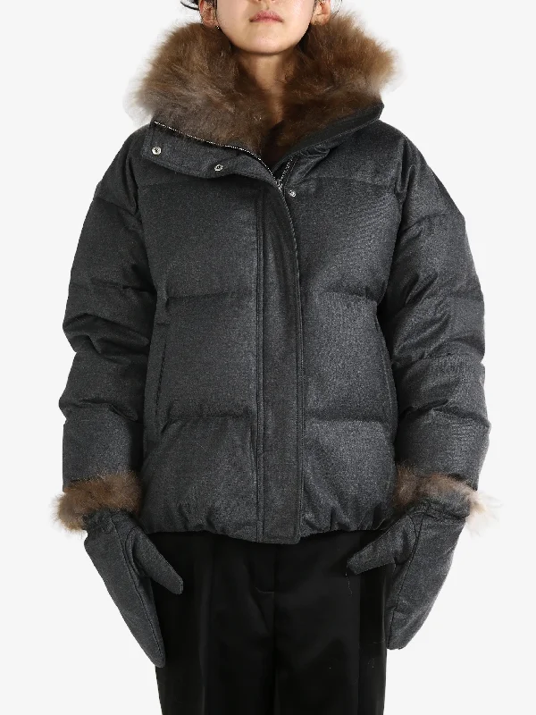 YVES SALOMON X LORO PIANA - Women Padded Fur Jacket With Gloves Quilted Jacket Puffer Jacket Insulated Jacket YVES SALOMON X LORO PIANA - Women Padded Fur Jacket With Gloves Quilted Jacket Puffer Jacket Insulated Jacket
