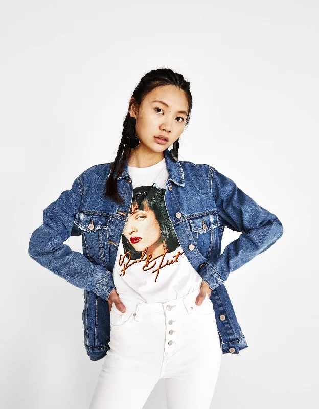 Oversized denim jacket Denim Fabric Leather Fabric Suede Fabric