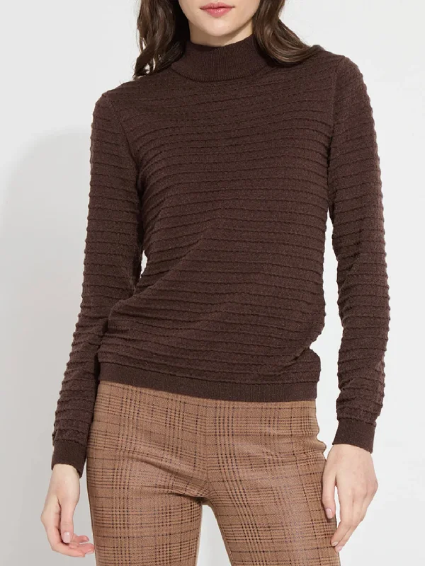 Valery Smocked Mock Neck Sweater Mesh Blend Leather Blend Suede Blend