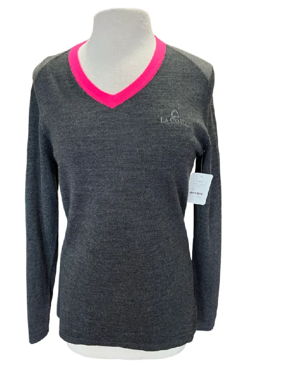 Nike Women's Dark Heather Gray Sweater w/Hot Pink Trim Size L MSP$95 Long Sweater Short Sweater Cropped Sweater