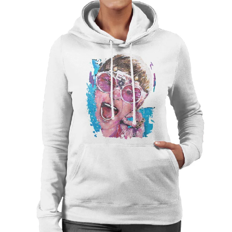 Sidney Maurer Original Portrait Of Elton John Pink Glasses Women's Hooded Sweatshirt Hoodie with Hem Lace Feminine Delicate