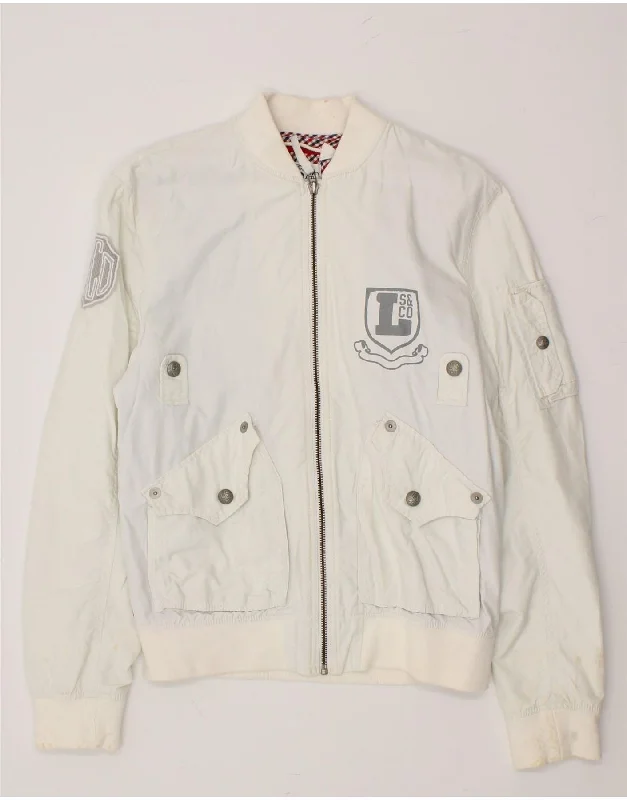 LEVI'S Mens Bomber Jacket UK 38 Medium White Cotton Faux Fur Jacket Real Fur Jacket Shearling Jacket LEVI'S Mens Bomber Jacket UK 38 Medium White Cotton Faux Fur Jacket Real Fur Jacket Shearling Jacket