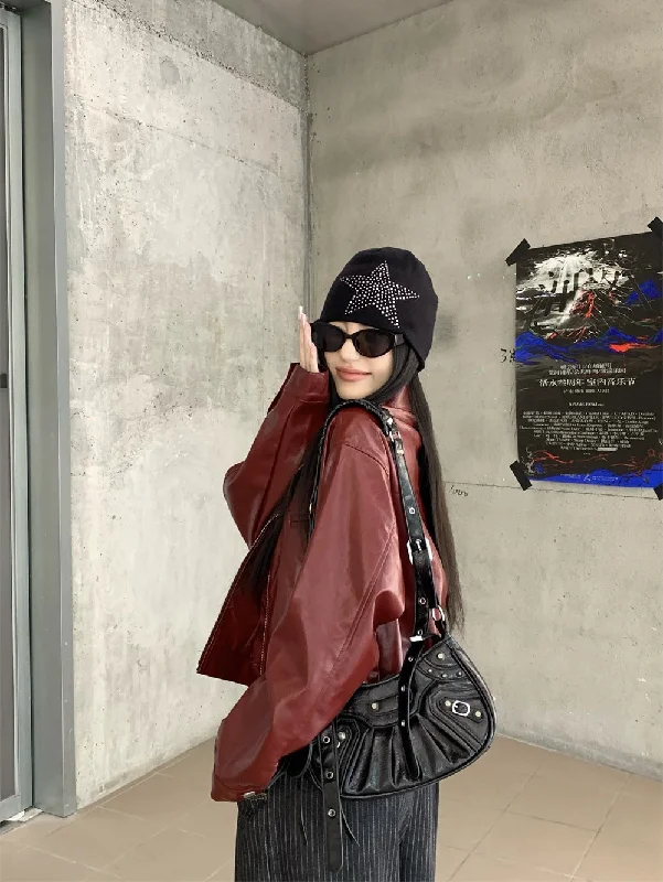 Wjczt 2024 fall fashion trends 2024 New American Retro Red Lapel Leather Coat Women's Early Autumn New Sweet Cool Girl Loose Jacket Top Stand-Up Collar Roll-Neck Collar Turtle Neck Wjczt 2024 fall fashion trends 2024 New American Retro Red Lapel Leather Coat Women's Early Autumn New Sweet Cool Girl Loose Jacket Top Stand-Up Collar Roll-Neck Collar Turtle Neck