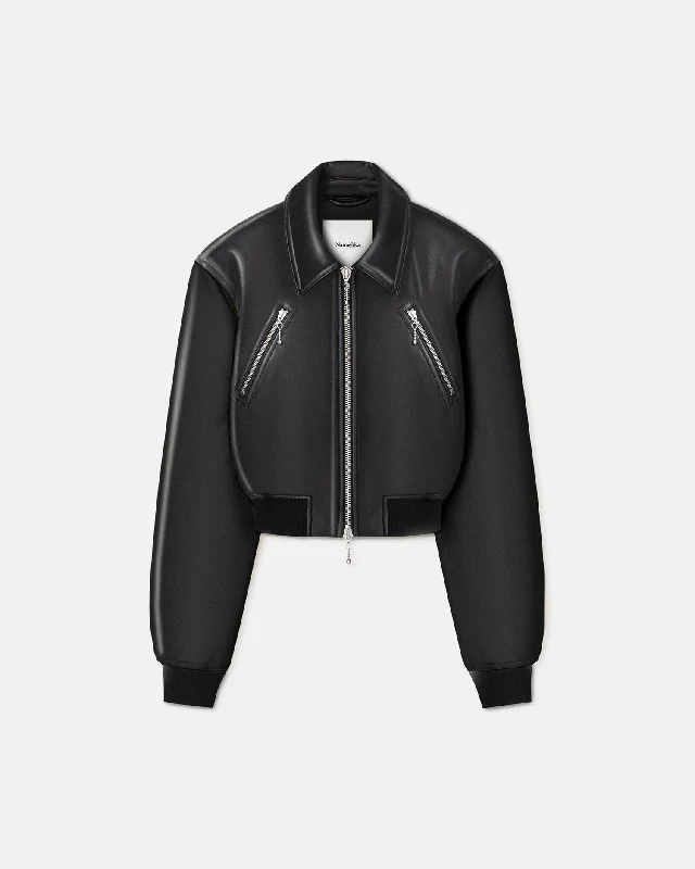 Myrto - Cropped Regenerated Leather Jacket - Black Faux Fur Jacket Real Fur Jacket Shearling Jacket Myrto - Cropped Regenerated Leather Jacket - Black Faux Fur Jacket Real Fur Jacket Shearling Jacket