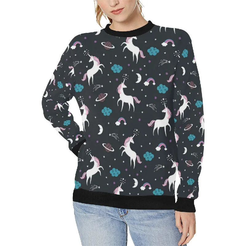 unicorn rainbows moon clound star pattern Women's Crew Neck Sweatshirt Hoodie with Patch Decorative Personalized