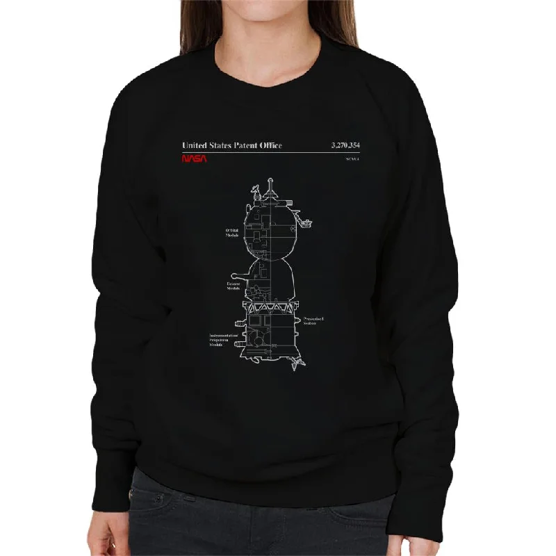 NASA Soyuz Spacecraft Blueprint Women's Sweatshirt Hoodie with Drawcord Adjustable Secure