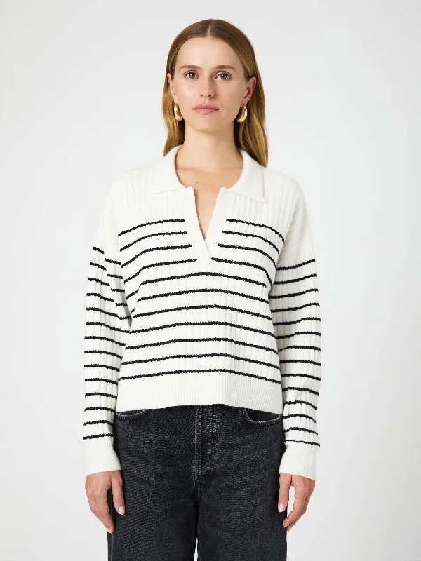 {French Connection} Vhari Collar Long Sleeve Stripe Sweater Striped Floral Plaid