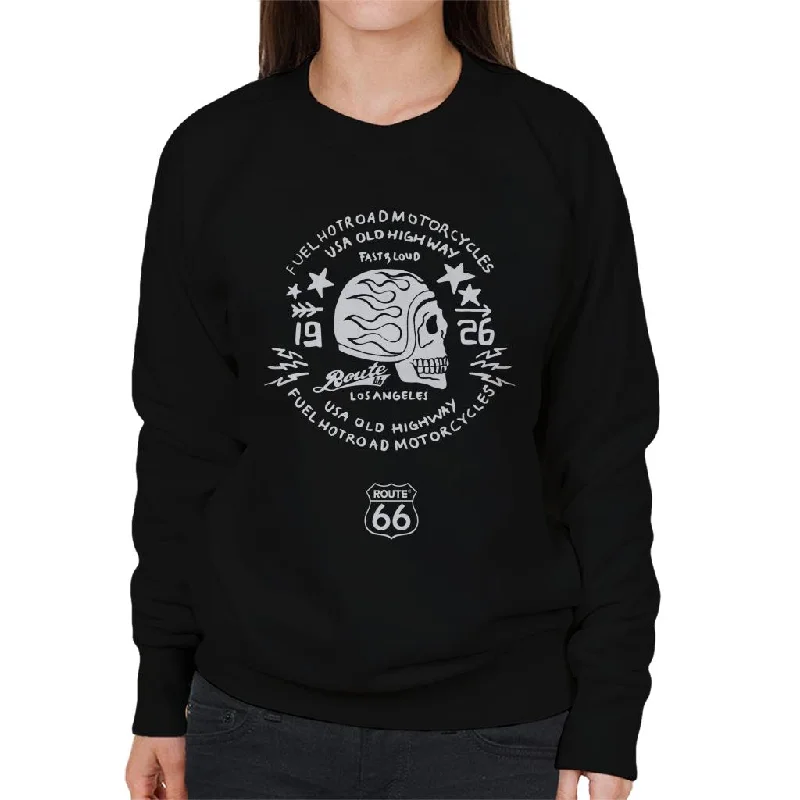 Route 66 USA Old Highway Motorcycles Women's Sweatshirt Hoodie with Thumb Holes Functional Cozy