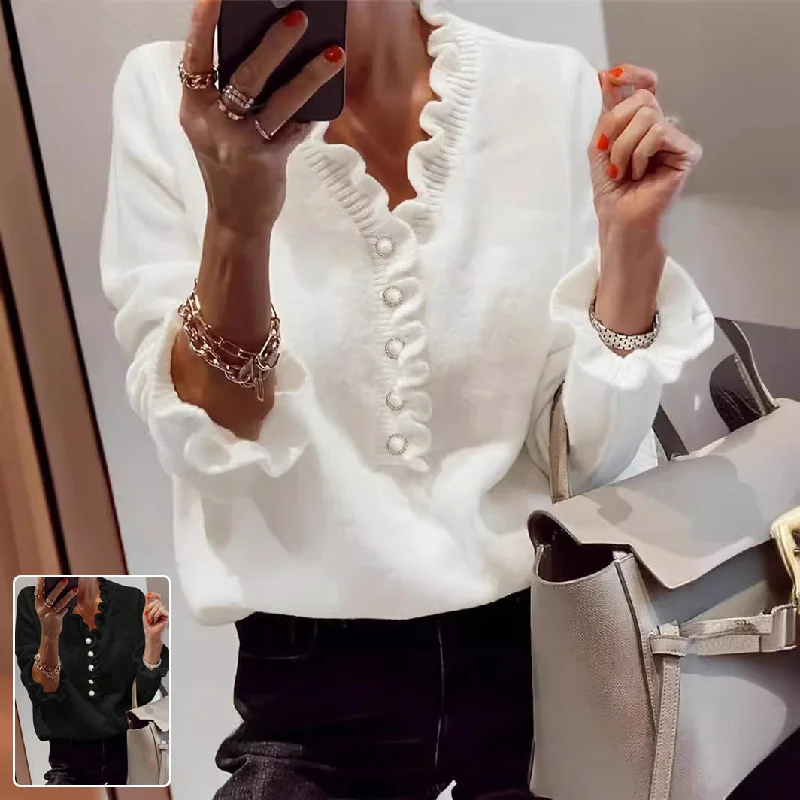 Winter V-neck Ruffled Knitted Sweater Fashion Pullover Long-sleeved Tops For Women Chenille Fabric Brocade Fabric Lace Fabric Winter V-neck Ruffled Knitted Sweater Fashion Pullover Long-sleeved Tops For Women Chenille Fabric Brocade Fabric Lace Fabric