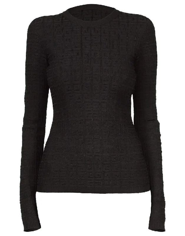 Black Viscose Monogram Sweater Beaded Sweater Sequined Faux Fur