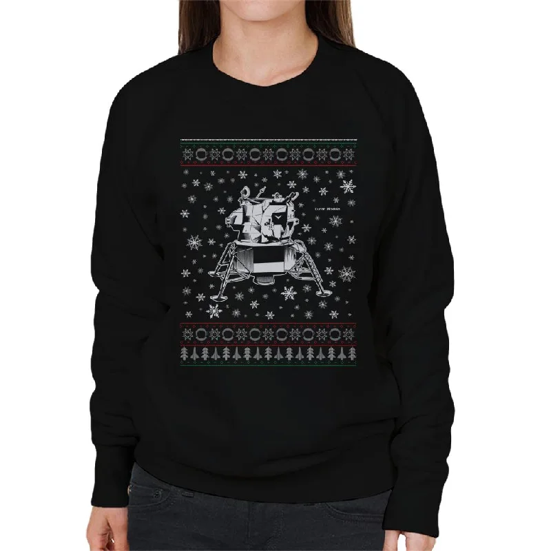 NASA Apollo Lunar Module Christmas Knit Pattern Women's Sweatshirt Hoodie with Button Classic Timeless