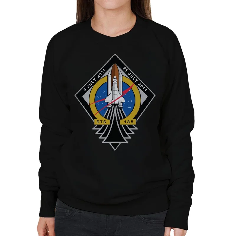 NASA STS 135 Space Shuttle Atlantis Mission Patch Women's Sweatshirt Hoodie with Rolled Sleeves Casual Relaxed