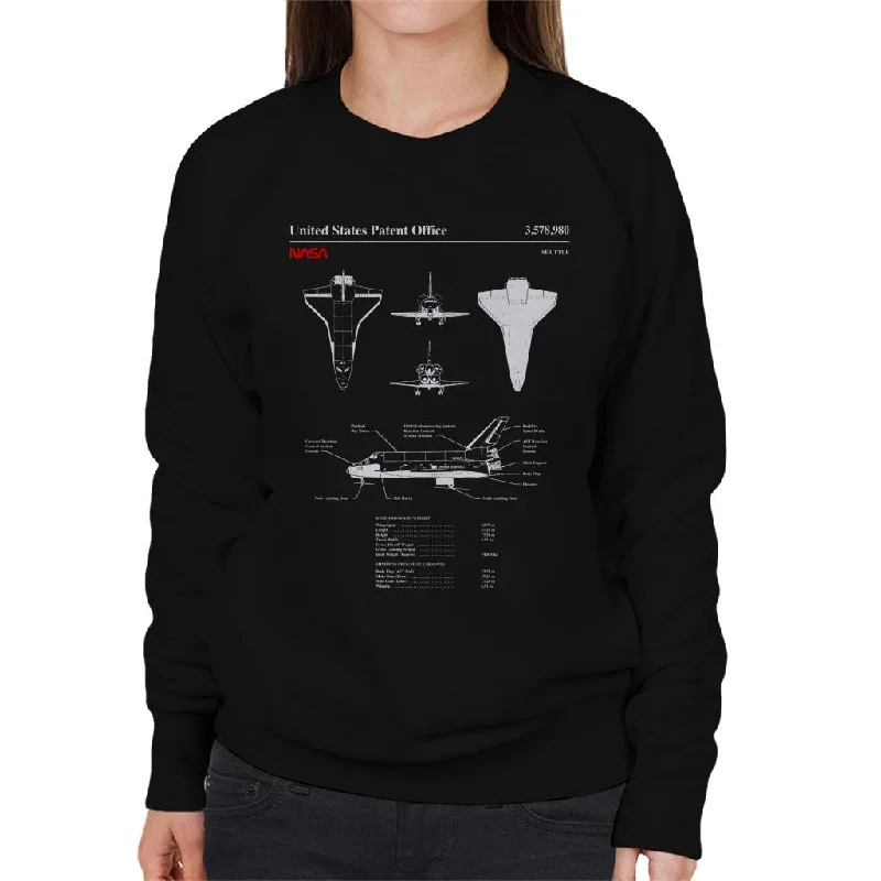 NASA Shuttle Dimensions And Weight Blueprint Women's Sweatshirt Hoodie with Hem Elastic Stretchable Comfortable