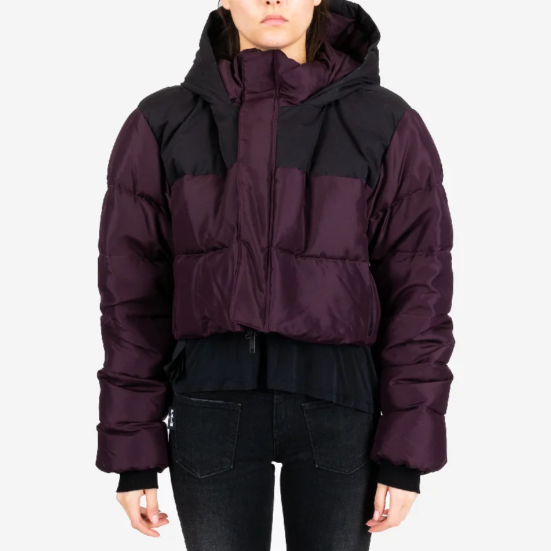 Womens Silk Habotai Cropped Down Jacket Notch Collar Peter Pan Collar Cowl Neck