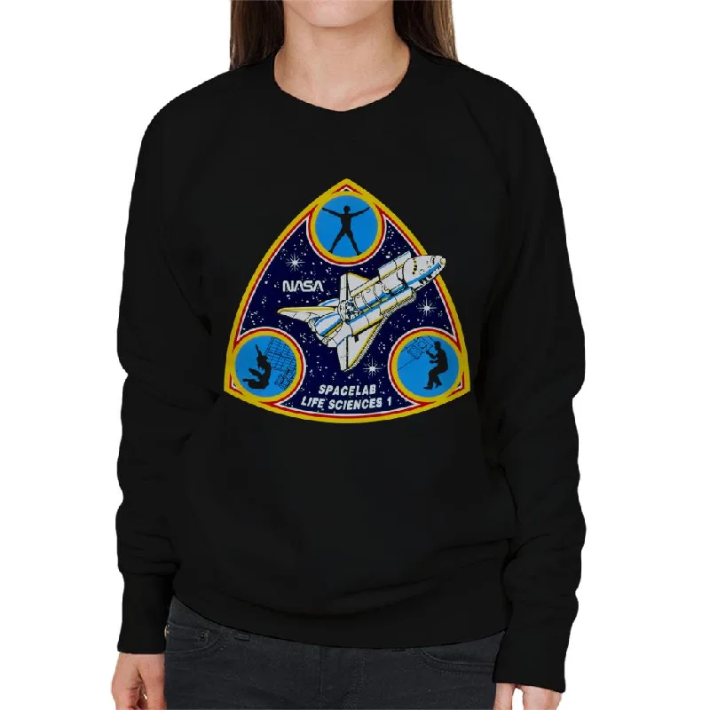 NASA Spacelab Life Sciences 1 Mission Badge Women's Sweatshirt Hoodie with Side Slits Relaxed Casual