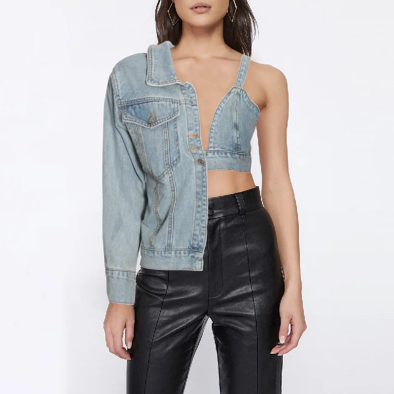 Women'S Fashion Asymmetric Denim Jacket Print Jacket Jacquard Jacket Patchwork Jacket Women'S Fashion Asymmetric Denim Jacket Print Jacket Jacquard Jacket Patchwork Jacket