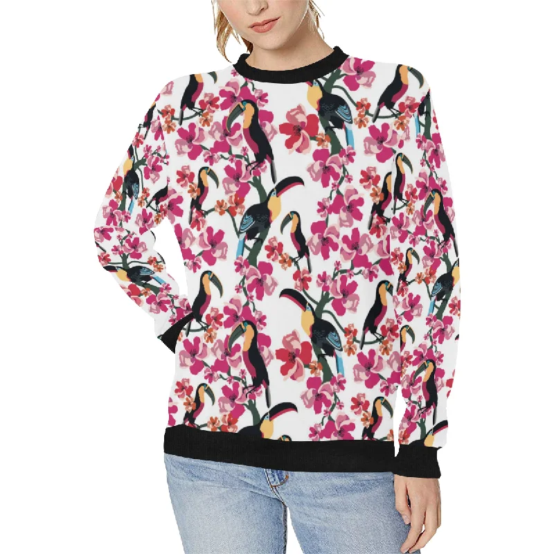 Toucan flower design pattern Women's Crew Neck Sweatshirt Hoodie with Lace Feminine Delicate