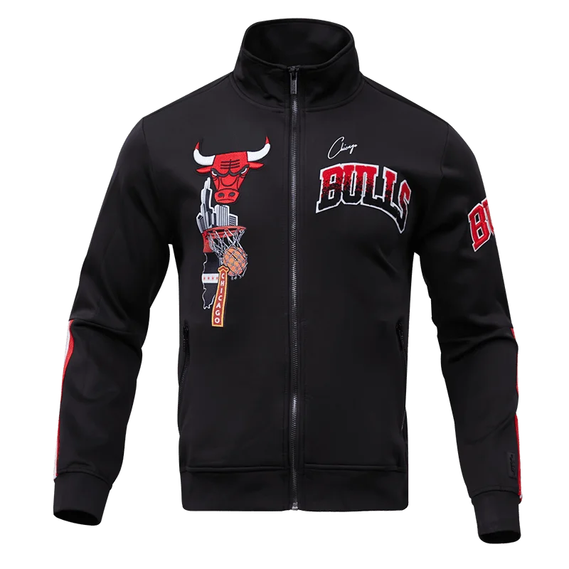 NBA CHICAGO BULLS HOMETOWN MEN'S TRACK JACKET (BLACK) Bomber Jacket Anorak Windbreaker