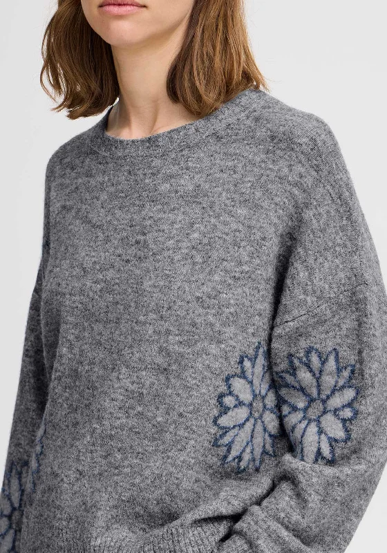 b.Young Omea Floral Jumper, Grey and Blue Wool Fabric Cashmere Fabric Tweed Fabric