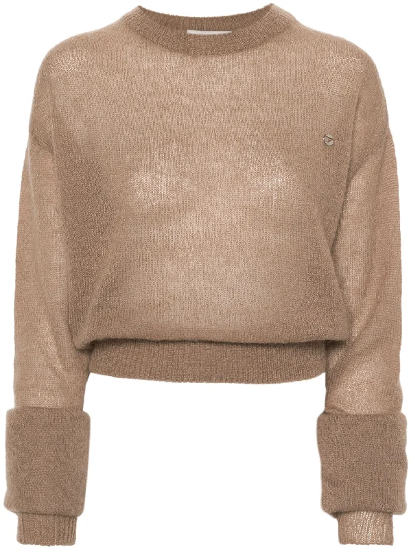 Knotted Sleeves Sweater (Light Brown) Chenille Brocade Lace