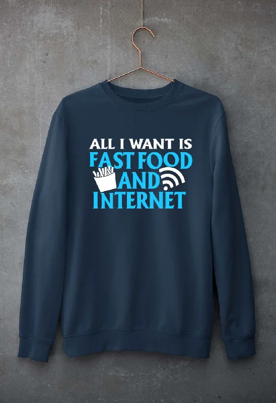 Fast Food and Internet Unisex Sweatshirt for Men/Women Hoodie with Button Placket Classic Preppy