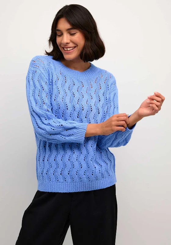 Kaffe Lena Wide Knit Jumper, Vista Blue Long Sweater Short Sweater Cropped Sweater