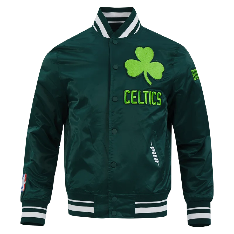 NBA BOSTON CELTICS CITY EDITION 24-25 MEN'S RIB SATIN JACKET (FOREST GREEN) Faux Fur Fabric Real Fur Fabric Shearling Fabric