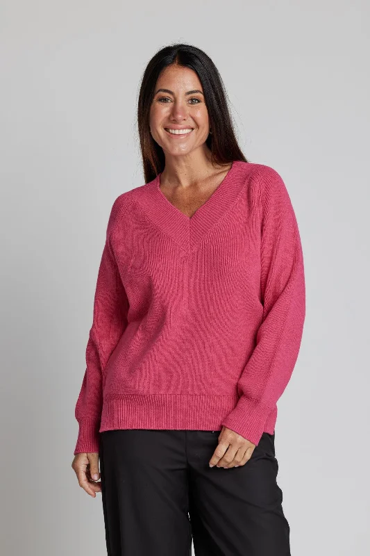 Stella & Gemma Lobby V-Neck Sweater - Fuchsia Knit Fabric Woven Fabric Fleece Fabric Stella & Gemma Lobby V-Neck Sweater - Fuchsia Knit Fabric Woven Fabric Fleece Fabric
