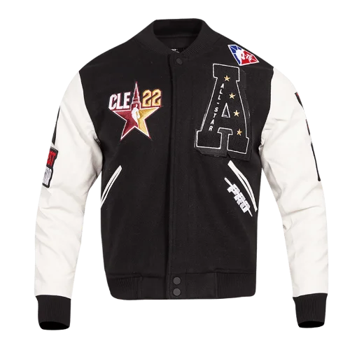 NBA HBCU ALL STAR EAST/WEST LOGO MEN'S VARSITY JACKET (BLACK/WHITE) Satin Fabric Silk Fabric Chiffon Fabric