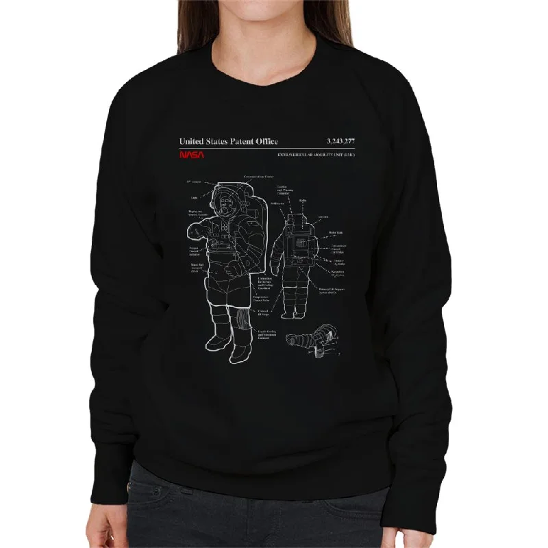 NASA EMU Spacesuit Blueprint Women's Sweatshirt Cotton Hoodie Fleece Lining Warmth