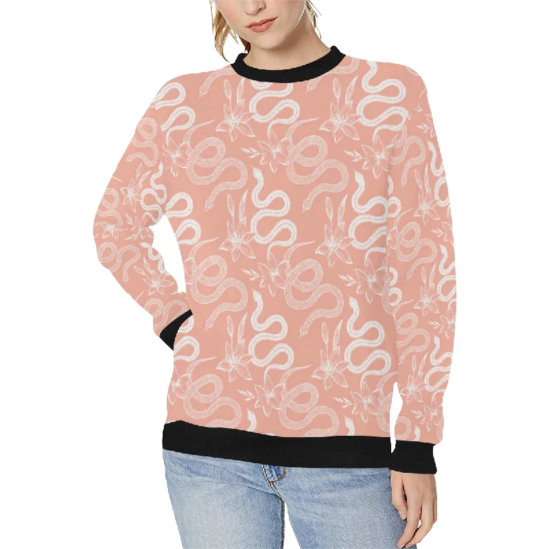 Snake lilies flower pattern Women's Crew Neck Sweatshirt Hoodie with Hidden Zipper Minimalist Clean