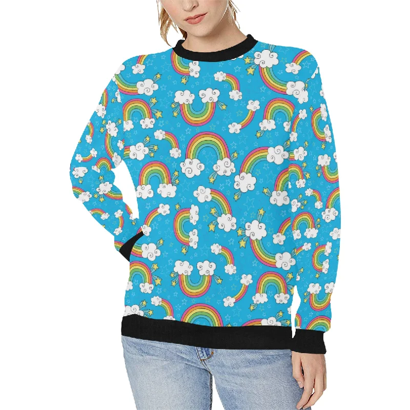 Rainbows Sky Clouds Pattern Women's Crew Neck Sweatshirt Hoodie with Typography Text Message