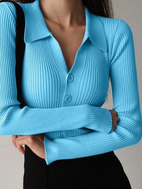 Women 2022  Sexy V Neck Long Sleeve POLO Neck Knit Rib Sweater Women Turtle Neck Boat Neck Asymmetrical Neck