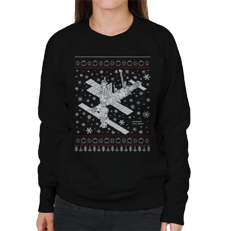 NASA International Space Station Christmas Knit Women's Sweatshirt Hoodie with Zipper Versatile Modern