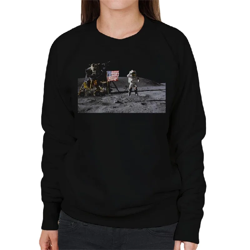 NASA John Young Moon Landing Salute Women's Sweatshirt Hoodie with Button Classic Timeless