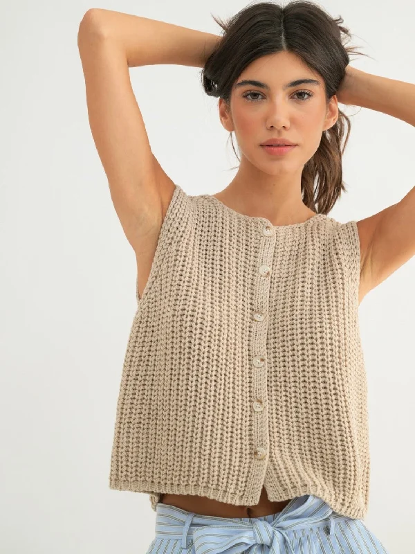 Textured Button Up Sweater Vest Thin Thick Dense