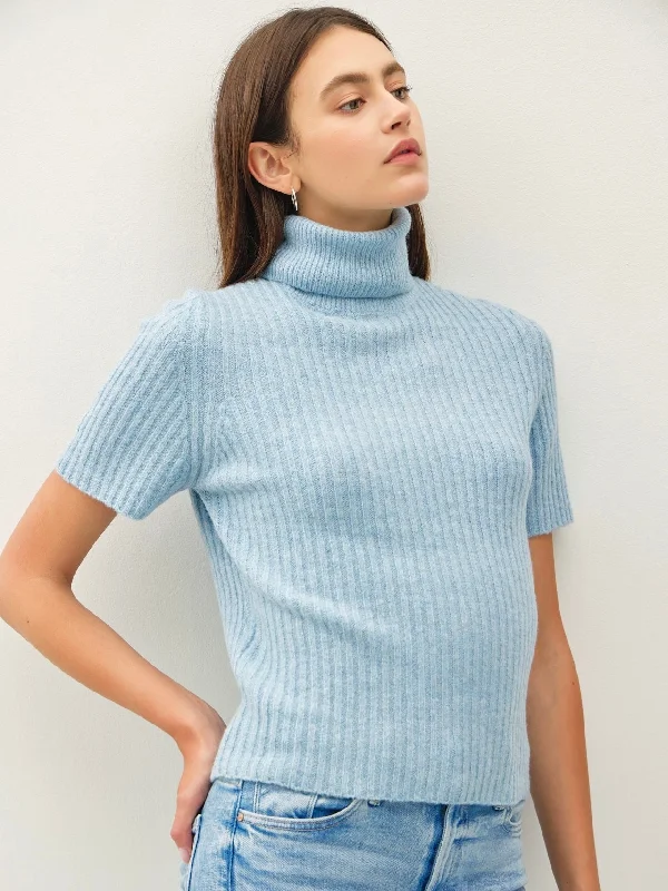 Chunky Ribbed Turtleneck Sweater Denim Fabric Leather Fabric Suede Fabric