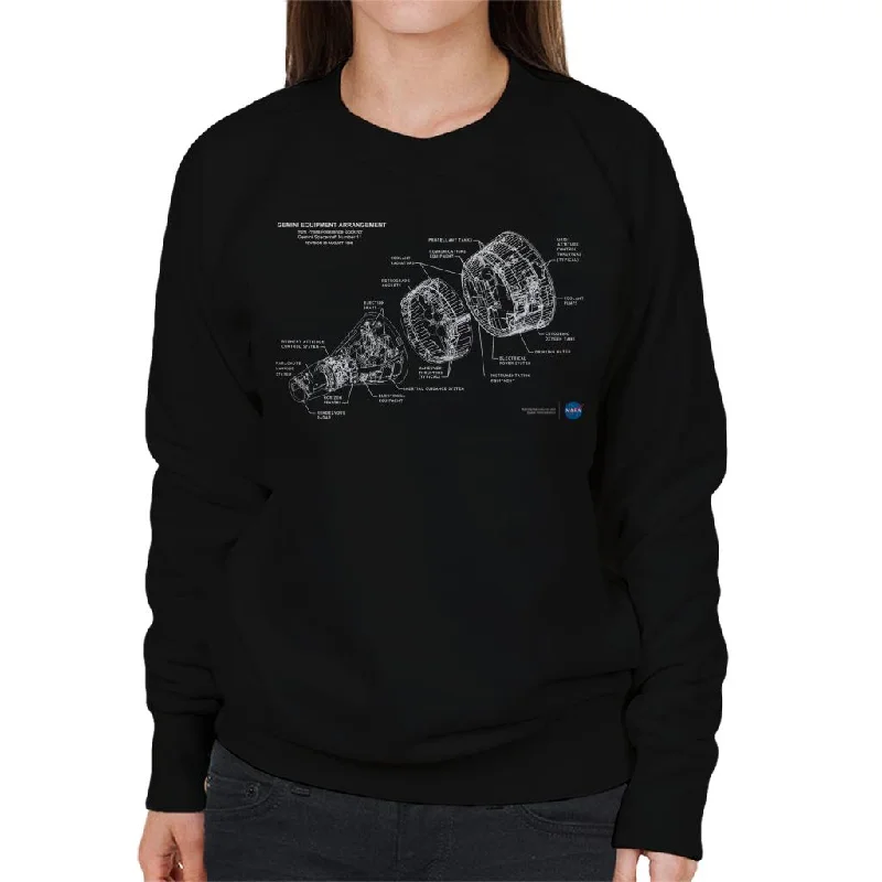 NASA Gemini Spacecraft Schematic Women's Sweatshirt Hoodie with Ribbed Cuffs Snug Fit Comfort